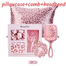 (Pink) Pattern Leopard Satin Pillow Cover Hair Accessories With Soft Fabric For And Travel Home