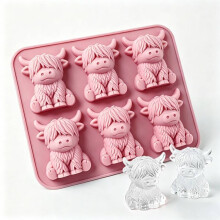 (Pink) Highland Ice Cow Cube Tray Silicone Reusable For Home Use Beverage And Cooling