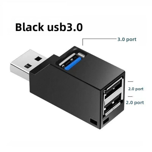 (Black) Port Usb 3 Hub Embedded Splitter Device Suitable For Office Transfer Data Use
