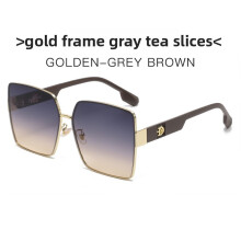 (Gray Tea)Versatile Square Metal Sunglasses With Gradient Lenses For Leisure Statements
