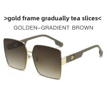 (Golden Tea)Versatile Square Metal Sunglasses With Gradient Lenses For Leisure Statements