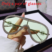 (Clear Green)No Ip Modern Metal Rimless Sunglasses With Rhinestone Decoration For Outings
