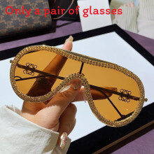 (Full Tea)Lunettes de soleil sans monture No Ip modernes en métal avec strass décoration sorties pour