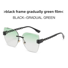 (Black Green )Occhiali da sole retrò montatura metallo argento con lenti grigio pc per stile casual