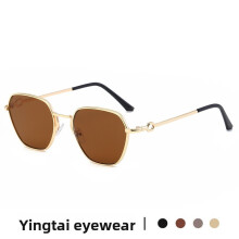 (Gold Brown)Womens Square Sunglasses With Metal Frame For Travel And Fashion Accessories