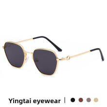 (Gold Grey)Womens Square Sunglasses With Metal Frame For Travel And Fashion Accessories