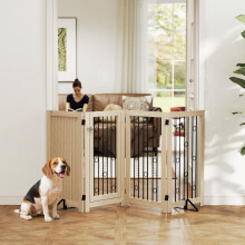 PawHut 4 Panel Freestanding Pet Gate Foldable with Door for Stairs, Doorway