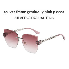 (Silver Red )Occhiali da sole retrò montatura metallo argento con lenti grigio pc per stile casual