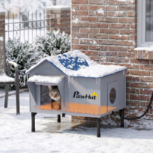 PawHut Heated Cat House Weatherproof Cat House for Outside with Heating Pad