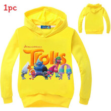 (Yellow, 120cm) Trolls Cotton Printed Clothes Hooded Sweatshirt Kid Hoodies Long Sleeve