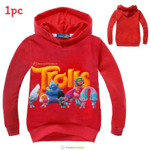 (Red, 120cm) Trolls Cotton Printed Clothes Hooded Sweatshirt Kid Long Sleeve Hoodies
