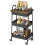 3-Tier Kitchen Storage Trolley with on Wheels Cover Top Board - Rustic Brown and Black 2