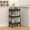 3-Tier Kitchen Storage Trolley with on Wheels Cover Top Board - Rustic Brown and Black 4