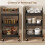 3-Tier Kitchen Storage Trolley with on Wheels Cover Top Board - Rustic Brown and Black 7
