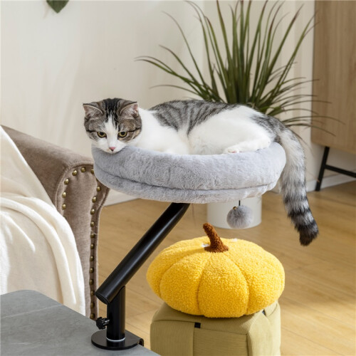 Cat Desk Bed, Cat Hammock 360 Rotatable Adjustable for Window, Table, Work, Grey 2