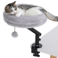 Cat Desk Bed, Cat Hammock 360 Rotatable Adjustable for Window, Table, Work, Grey