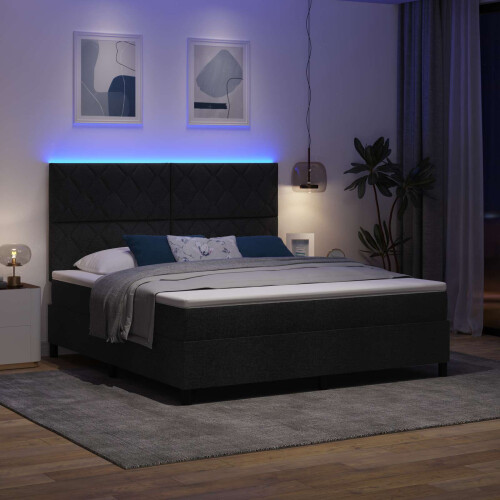 VidaXL vidaXL Boxspringbett mit LED-Lichtleisten Schwarz 180 x 200 cm Stoff 2