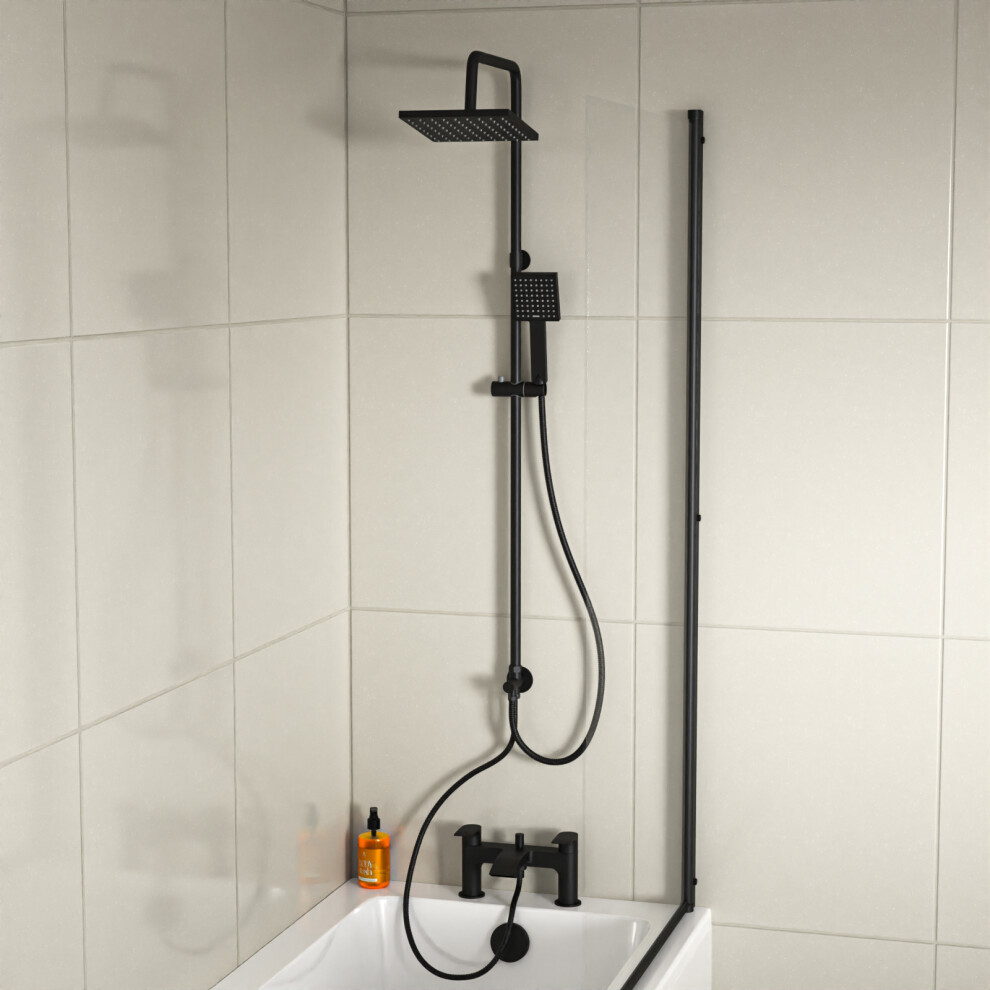 Nes Home Square Shower Mixer Tap, Handset & Riser Rail Kit Matte Black 3101598715820