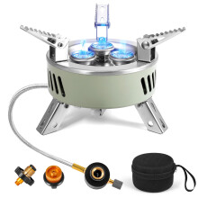 11000W Portable Camping Gas Stove, Foldable Windproof Backpacking Burner with Piezo Ignition, Butane Gas Cooker for Hiking Trekking BBQ Green