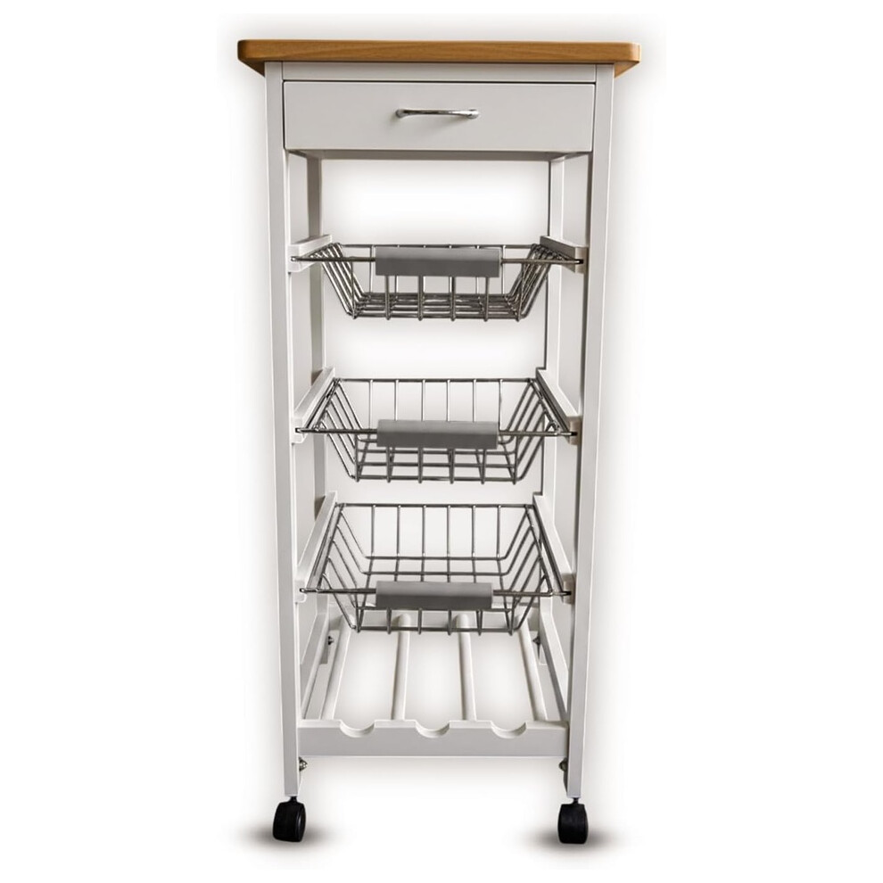 Hygrad Built To Survive 3 Tier Kitchen Wooden Trolley Utility Storage Cart With On Wheels