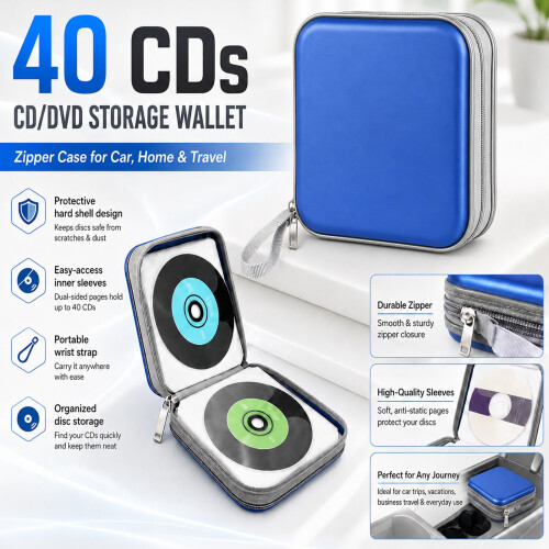 ATEK 40 Disc CD DVD Storage Carry Case Organizer Blue 1