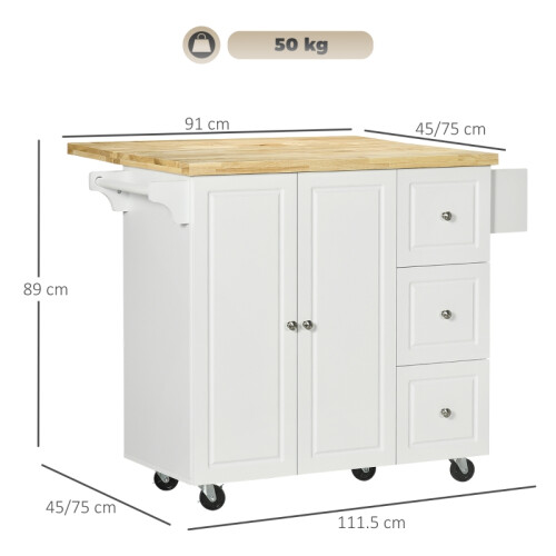 Rolling Kitchen Island with Drop Leaf & Drawers 1