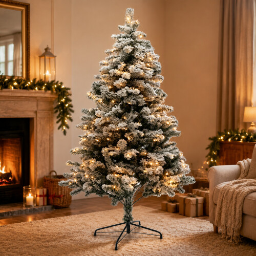 Gr8 Home 7ft Snow Flocked Pre-Lit Christmas Tree 300 LEDs 1