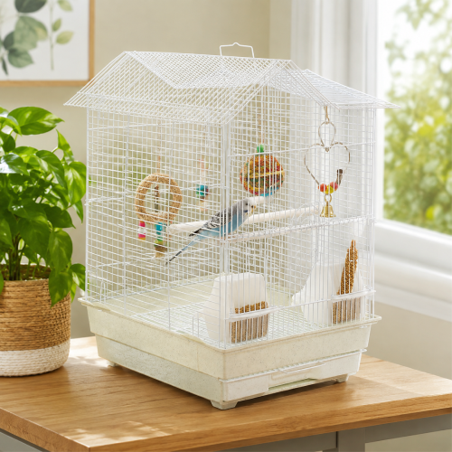 KCT KCT Santiago Plus Exotic Portable Bird Cage Small - White 1
