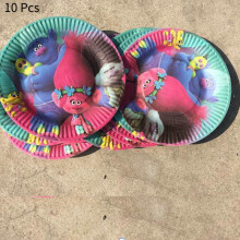 (Plates)Trolls Birthday Party Supplies Set Decorations Paper Plates Cups Napkins Flags