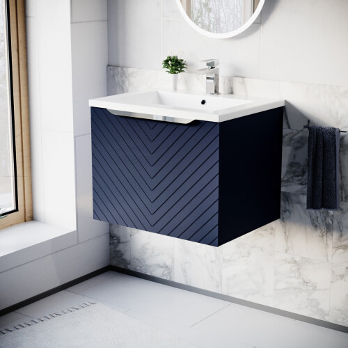 NES Home Nes Home 600mm Wall Hung Blue Drawers Basin Vanity Silver Handle