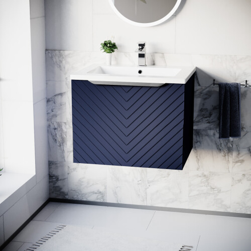 NES Home Nes Home 600mm Wall Hung Blue Drawers Basin Vanity Silver Handle 1