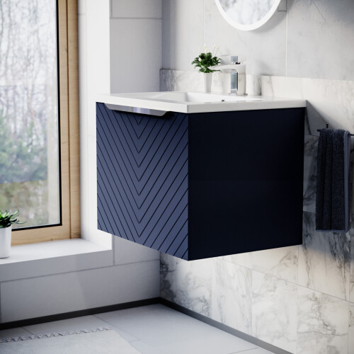 NES Home Nes Home 600mm Wall Hung Blue Drawers Basin Vanity Silver Handle 2