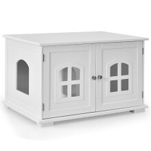 Bac à litière pour chat, maison avec portes doubles et fenêtres, bac à litière décoratif