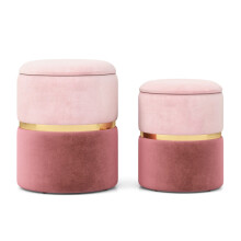 Ensemble de poufs de rangement en velours rose, capacité 32 L + 21 L