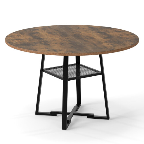 Round Dining Table with Shelf, Seats 4-6, Rustic Brown 1