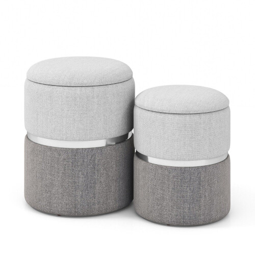 Ensemble ottoman 2 pièces en velours avec rangement, gris 1