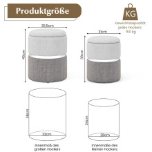 Ensemble ottoman 2 pièces en velours avec rangement, gris
