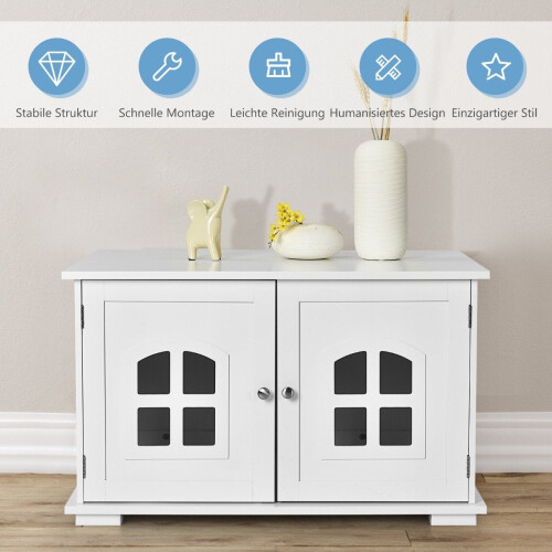 Litter Box Enclosure Cat House with Double Doors and Windows Decorative Litter Box 1