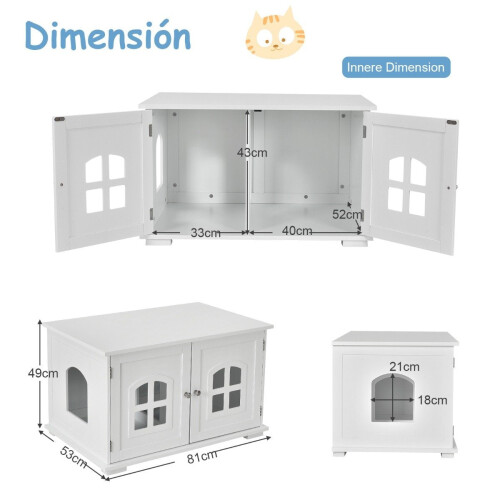Litter Box Enclosure Cat House with Double Doors and Windows Decorative Litter Box 2