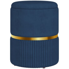 (Dark Blue, Polyester) Blue Velvet-Feel Storage Ottoman