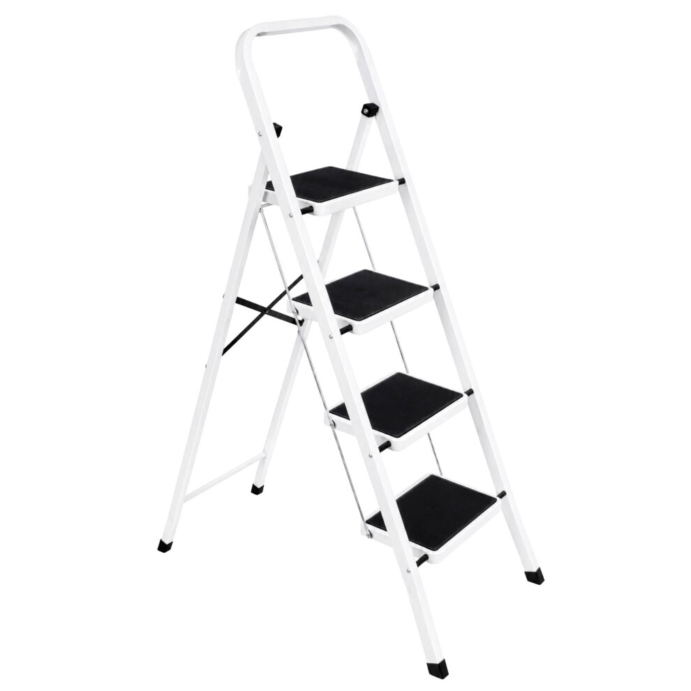 B&Q - 4 Step Ladder WhiteHeavy-Duty Steel Folding Home Diy Step Stool With Wide Non-Slip Steps & Anti Slip Feet 150Kg Capacity - Image 2