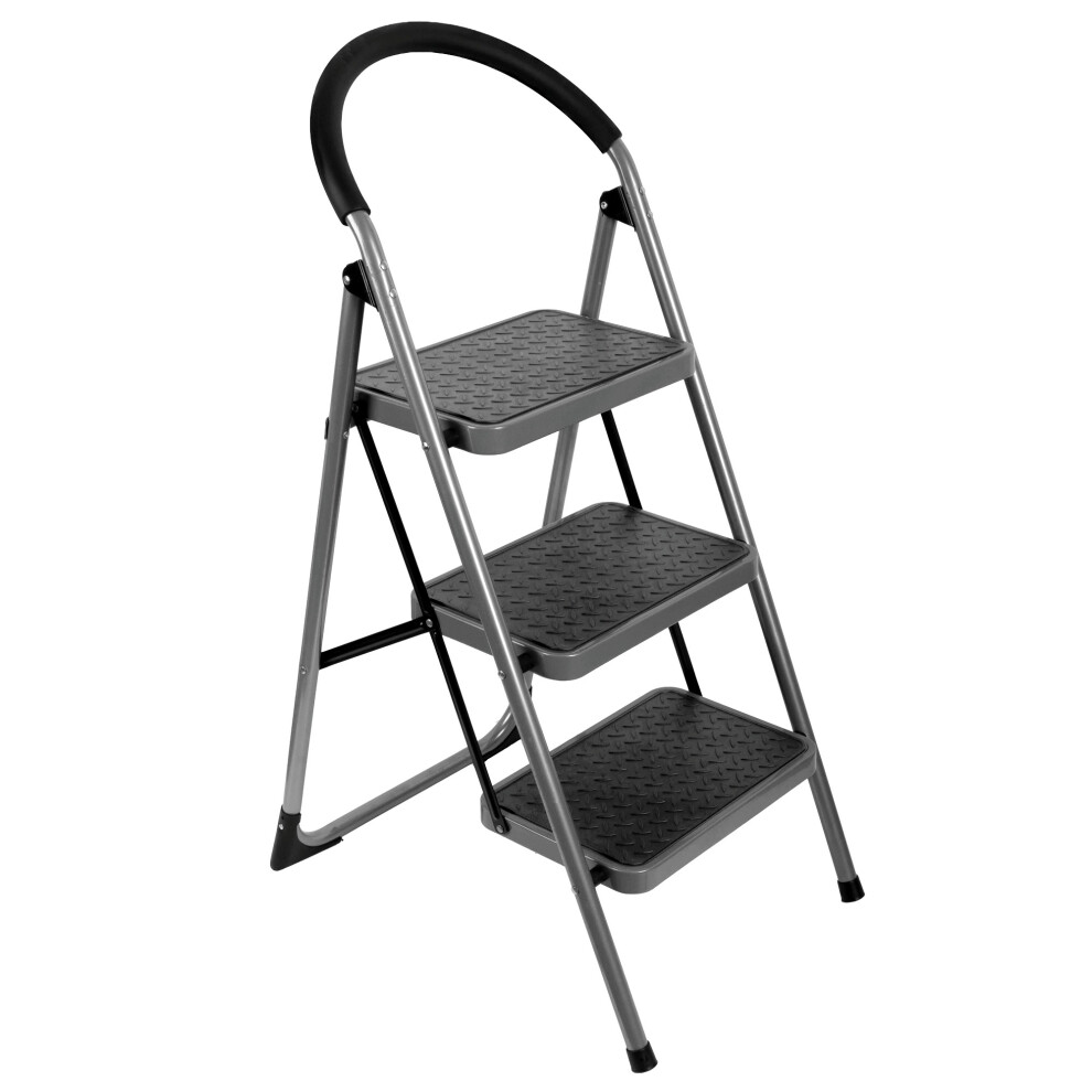 Futura 3 Step Premium Heavy Duty Steel Folding Ladder Grey - Grey - Image 2