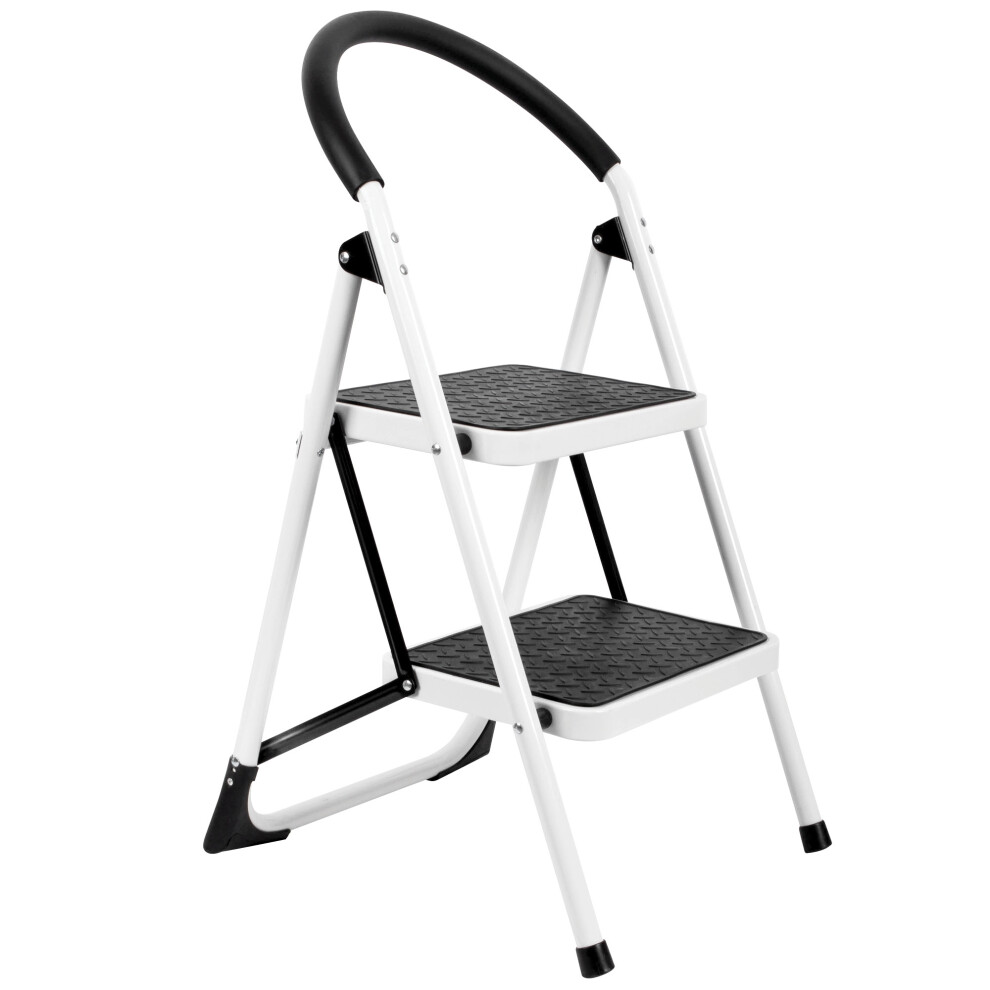 (2 Step White) Futura Step Ladder Premium Folding Step Stool Heavy Duty 150Kg Capacity