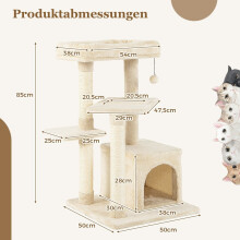 Arbre à chat avec niche, siège moelleux, 85 cm, beige