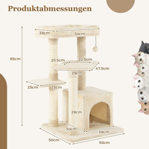 Arbre à chat avec niche, siège moelleux, 85 cm, beige