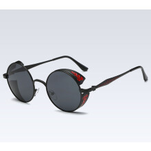 (Black Frame Black Lens)Polarized Retro Steampunk Round Sunglasses Mirror Glasses Male Female Glasses