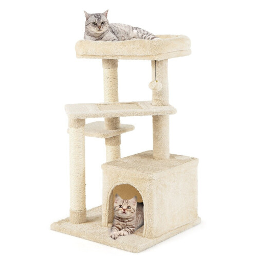 Arbre à chat avec niche, siège moelleux, 85 cm, beige 1