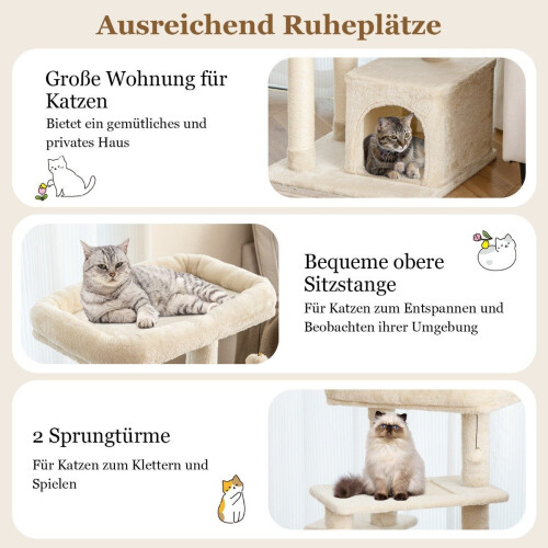 Arbre à chat avec niche, siège moelleux, 85 cm, beige 2