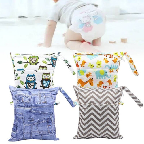 (Geometry)Cartoon Pattern Diaper Bag Knitted Flat Fabric Double Zipper Printing Digital 1