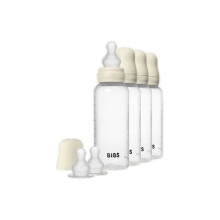 Babyflasche - BIBS - Runde Spitze - Silikon - 270 ml - Mittlerer Fluss - Elfenbein - 4er Pack